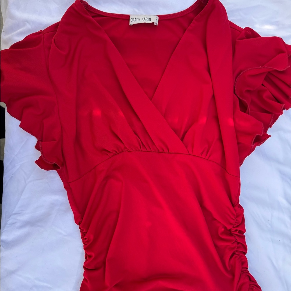 Grace Karin Red Ruffle Top